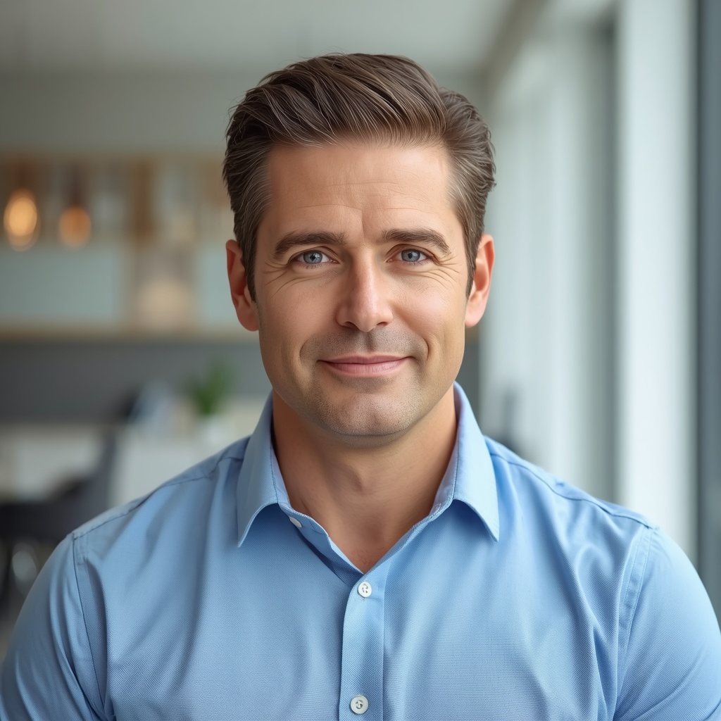 Man with thick, natural-looking hair showcasing the long-term results of an FUE hair transplant procedure.